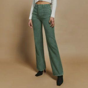 Reformation - Alyssa High Rise Wide Leg Corduroy Pants - Moss/Green, Size 26